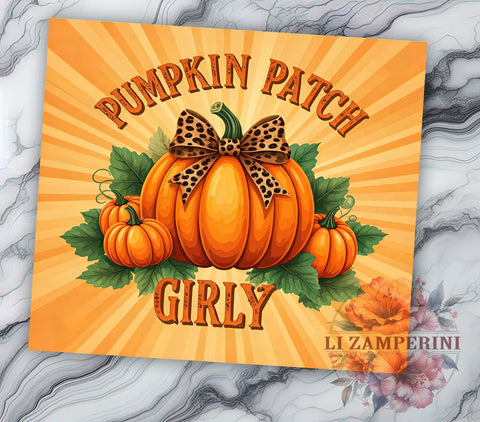 Pumpkin Patch Tumbler, Fall Tumbler Design, Girly Pumpkin Wrap, Coquette Bow PNG, Sublimation Design 20oz, Autumn Drinkware, Cute Pumpkin Art Sublimation Li Zamperini 