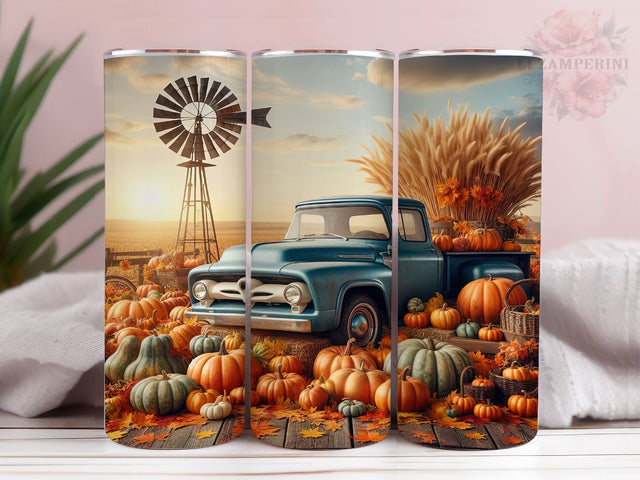 Pumpkin Patch With Vintage Blue Truck Fall 20oz Tumbler Wrap PNG, Blue Truck Fall Tumbler Png, Straight & Tapered Tumbler Wrap, Instant Digital Download Sublimation Li Zamperini 