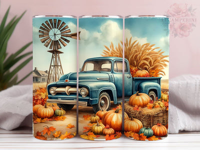 Pumpkin Patch With Vintage Blue Truck Fall 20oz Tumbler Wrap PNG, Blue Truck Fall Tumbler Png, Straight & Tapered Tumbler Wrap, Instant Digital Download Sublimation Li Zamperini 