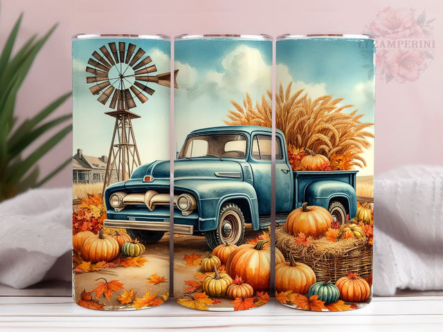 Pumpkin Patch With Vintage Blue Truck Fall 20oz Tumbler Wrap PNG, Blue Truck Fall Tumbler Png, Straight & Tapered Tumbler Wrap, Instant Digital Download Sublimation Li Zamperini 