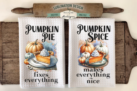 Pumpkin Pie Thanksgiving Kitchen Towel Sublimation Design Sublimation Ewe-N-Me Designs 