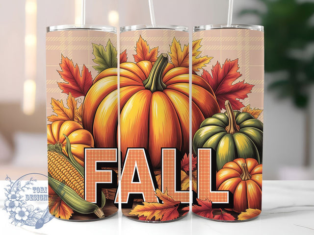 Pumpkin Plaid Autumn Fall Tumbler, Autumn Plaid Wrap, 20oz Sublimation Design, Rustic Fall Drinkware, Pumpkin Plaid Tumbler, Harvest Season Wrap, Cozy Autumn Design Sublimation ToriDesigns 