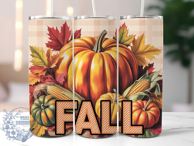 Pumpkin Plaid Autumn Fall Tumbler, Autumn Plaid Wrap, 20oz Sublimation Design, Rustic Fall Drinkware, Pumpkin Plaid Tumbler, Harvest Season Wrap, Cozy Autumn Design Sublimation ToriDesigns 