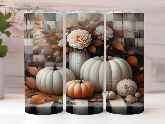 Pumpkin Plaid Fall Rustic Thanksgiving Tumbler, Plaid Fall Tumbler, Autumn Sublimation Design, 20oz Skinny Tumbler Wrap, Fall Coffee Tumbler, Thanksgiving Tumbler Design Sublimation Lara' s Designs 