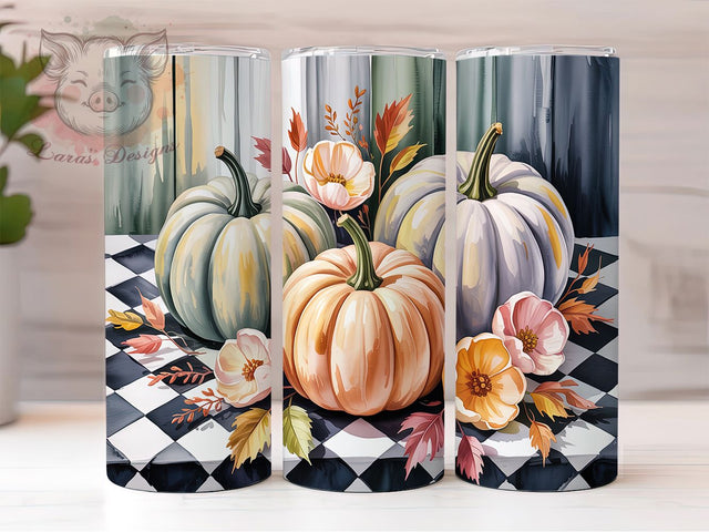 Pumpkin Plaid Fall Rustic Thanksgiving Tumbler, Plaid Fall Tumbler, Autumn Sublimation Design, 20oz Skinny Tumbler Wrap, Fall Coffee Tumbler, Thanksgiving Tumbler Design Sublimation Lara' s Designs 