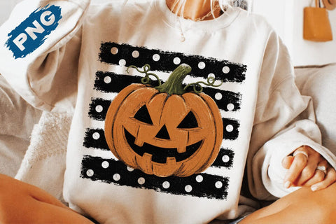 Pumpkin Polka Dot Stripes PNG, Halloween Design SVG DesignDestine 