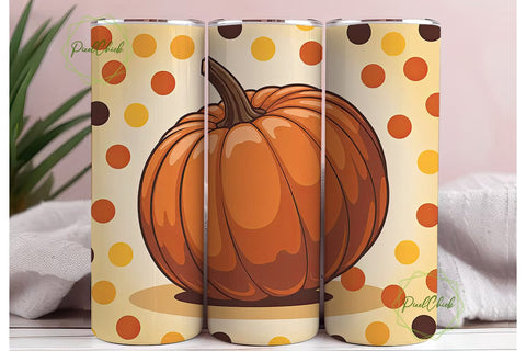 Pumpkin Polka Dots Tumbler Wrap Sublimation PixelChick 