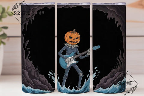 Pumpkin Rock Guitarist 20oz Tumbler Wrap Sublimation sassyprint 