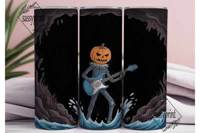 Pumpkin Rock Guitarist 20oz Tumbler Wrap Sublimation sassyprint 