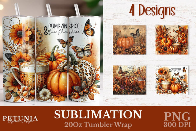 Pumpkin Season Fall Tumbler Wrap | 20oz Sublimation Tumbler Sublimation Petunia Digital Design 