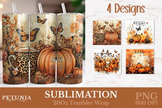 Pumpkin Season Fall Tumbler Wrap | 20oz Sublimation Tumbler Sublimation Petunia Digital Design 