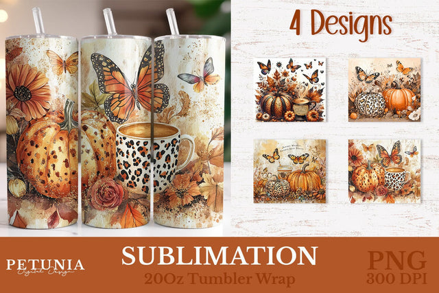Pumpkin Season Fall Tumbler Wrap | 20oz Sublimation Tumbler Sublimation Petunia Digital Design 