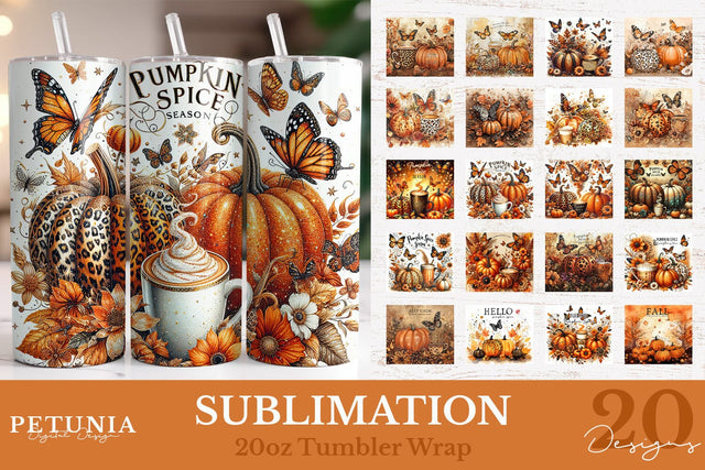 Pumpkin Season Fall Tumbler Wrap | 20oz Sublimation Tumbler Sublimation Petunia Digital Design 