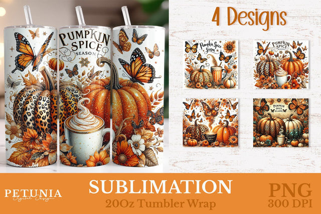 Pumpkin Season Fall Tumbler Wrap | 20oz Sublimation Tumbler Sublimation Petunia Digital Design 
