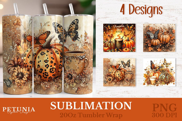 Pumpkin Season Fall Tumbler Wrap | 20oz Sublimation Tumbler Sublimation Petunia Digital Design 