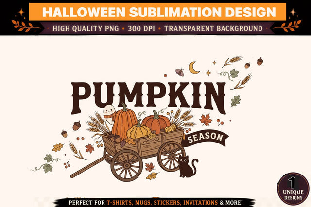 Pumpkin Season PNG, Cute Autumn Harvest Sublimation Design, Vintage Pumpkin Wagon Clipart, Fall T Shirt Graphic, Thanksgiving Pumpkin Design Sublimation BlackCatsMedia 