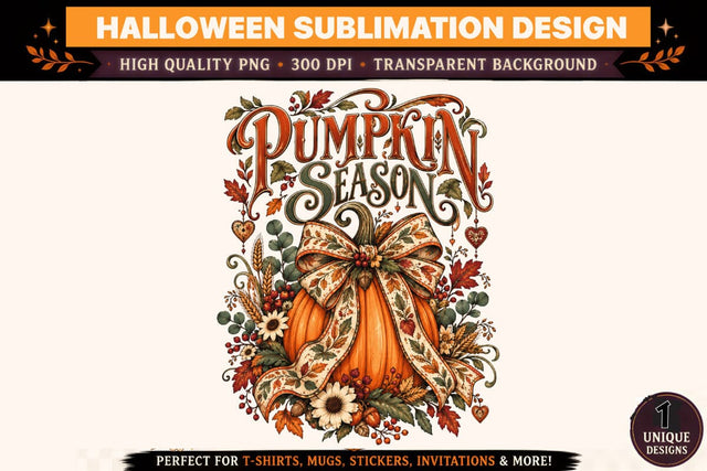 Pumpkin Season PNG, Vintage Pumpkin Sublimation Design, Autumn Pumpkin with Floral Bow, Fall Harvest Clipart, Thanksgiving T Shirt Graphic Sublimation BlackCatsMedia 