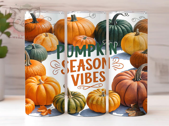 Pumpkin Season Vibes 20 oz Skinny Tumbler Sublimation Design, Straight & Tapered Tumbler Png, Fall Vibes Tumbler Png, Digital Download PNG Sublimation Lara' s Designs 