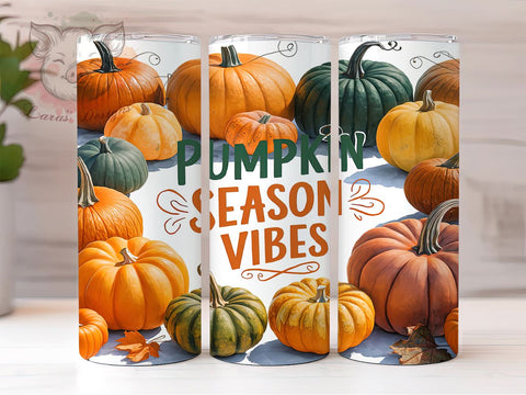 Pumpkin Season Vibes 20 oz Skinny Tumbler Sublimation Design, Straight & Tapered Tumbler Png, Fall Vibes Tumbler Png, Digital Download PNG Sublimation Lara' s Designs 