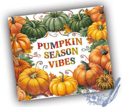 Pumpkin Season Vibes 20oz Skinny Tumbler PNG, Fall Vibes Tumbler Sublimation Wrap, Straight & Tapered Tumbler Wrap, Instant Digital Download Sublimation ToriDesigns 