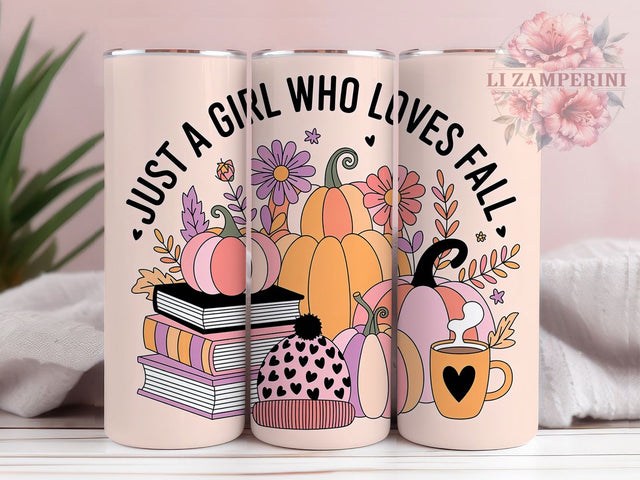 Pumpkin Season Vibes Fall Tumbler, Just A Girl Who Loves Fall Wrap, Autumn Sublimation PNG, Cozy Fall Aesthetic, Rustic Farmhouse Style, 20oz Tumbler Sublimation, Girly Fall Pumpkin Design Sublimation Li Zamperini 