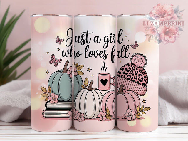 Pumpkin Season Vibes Fall Tumbler, Just A Girl Who Loves Fall Wrap, Autumn Sublimation PNG, Cozy Fall Aesthetic, Rustic Farmhouse Style, 20oz Tumbler Sublimation, Girly Fall Pumpkin Design Sublimation Li Zamperini 