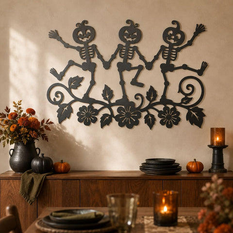 Pumpkin Skeleton Trio Laser SVG | Halloween Skeleton DXF | Funny Dancing Skeletons CNC File | Pumpkin Head Metal Art | Spooky Porch Decor SVG HappyDesignStudio 
