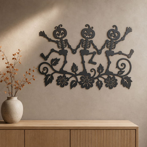 Pumpkin Skeleton Trio Laser SVG | Halloween Skeleton DXF | Funny Dancing Skeletons CNC File | Pumpkin Head Metal Art | Spooky Porch Decor SVG HappyDesignStudio 