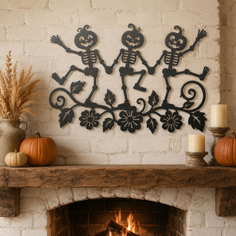 Pumpkin Skeleton Trio Laser SVG | Halloween Skeleton DXF | Funny Dancing Skeletons CNC File | Pumpkin Head Metal Art | Spooky Porch Decor SVG HappyDesignStudio 