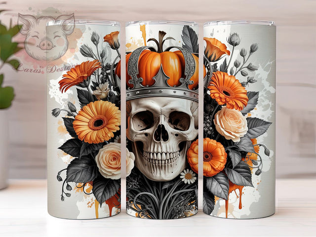 Pumpkin Skull Gothic Fall Tumbler Wrap, Halloween Tumbler Wrap, 20oz Skinny Tumbler, Gothic Tumbler Png, Spooky Season Tumbler, Sublimation Design Download, Skull Tumbler Design Sublimation Lara' s Designs 