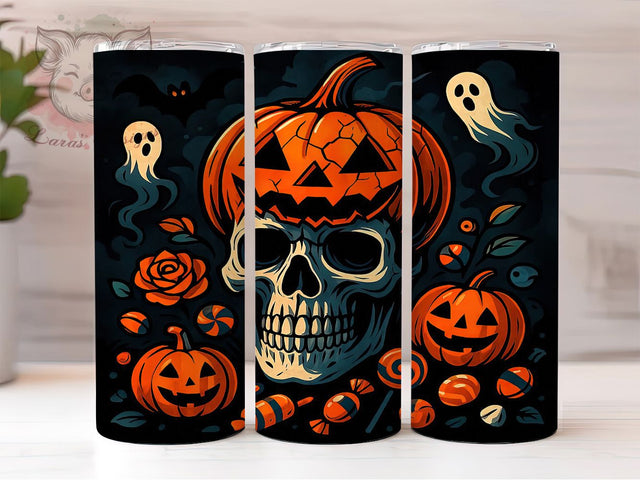 Pumpkin Skull Halloween Tumbler, Spooky Halloween Wrap, 20oz Tumbler Sublimation, Creepy Fall Design, Haunted Pumpkin Sublimation, Skull & Jack-o'-Lantern Tumbler, Gothic Halloween Wrap Sublimation Lara' s Designs 