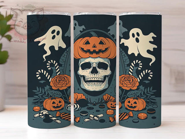 Pumpkin Skull Halloween Tumbler, Spooky Halloween Wrap, 20oz Tumbler Sublimation, Creepy Fall Design, Haunted Pumpkin Sublimation, Skull & Jack-o'-Lantern Tumbler, Gothic Halloween Wrap Sublimation Lara' s Designs 