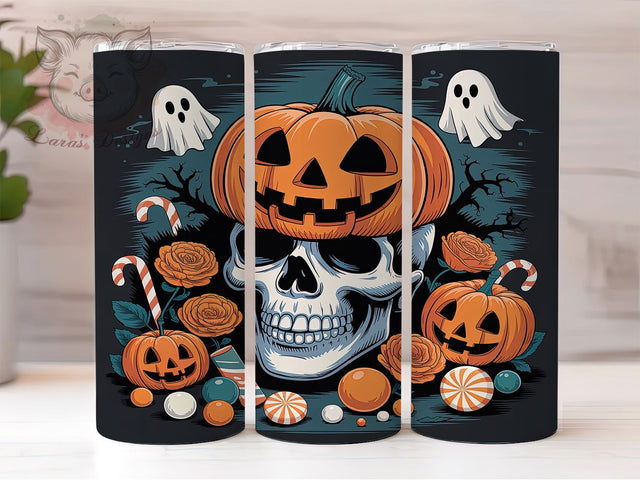 Pumpkin Skull Halloween Tumbler, Spooky Halloween Wrap, 20oz Tumbler Sublimation, Creepy Fall Design, Haunted Pumpkin Sublimation, Skull & Jack-o'-Lantern Tumbler, Gothic Halloween Wrap Sublimation Lara' s Designs 
