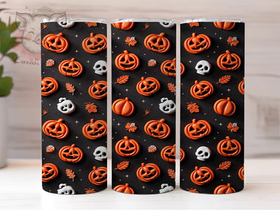 Pumpkin Skull Sparkle 20oz Tumbler, Pumpkin Motif, Skull Design, Sparkle Effect, Halloween Theme, Spooky Style, Skinny Tumbler, Sublimation PNG Sublimation Lara' s Designs 