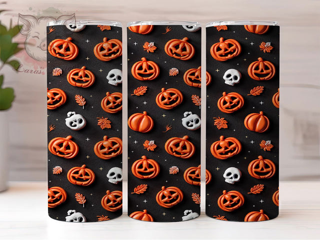 Pumpkin Skull Sparkle 20oz Tumbler, Pumpkin Motif, Skull Design, Sparkle Effect, Halloween Theme, Spooky Style, Skinny Tumbler, Sublimation PNG Sublimation Lara' s Designs 