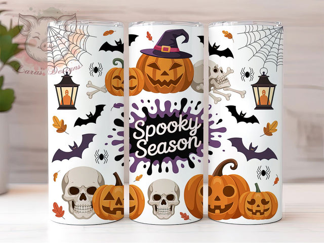 Pumpkin Skull Spooky Season Tumbler, Spooky Season Cup, 20Oz Skinny Tumbler Wrap, Halloween Skull Sublimation, Gothic Pumpkin Drinkware, Creepy Autumn Gift Idea, Digital Spooky Cup Design Sublimation Lara' s Designs 