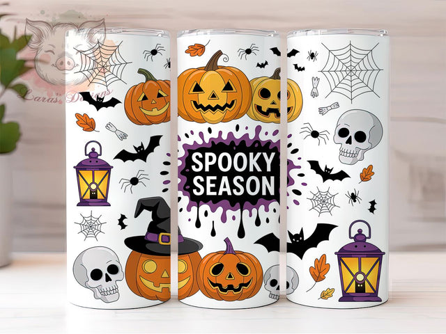 Pumpkin Skull Spooky Season Tumbler, Spooky Season Cup, 20Oz Skinny Tumbler Wrap, Halloween Skull Sublimation, Gothic Pumpkin Drinkware, Creepy Autumn Gift Idea, Digital Spooky Cup Design Sublimation Lara' s Designs 
