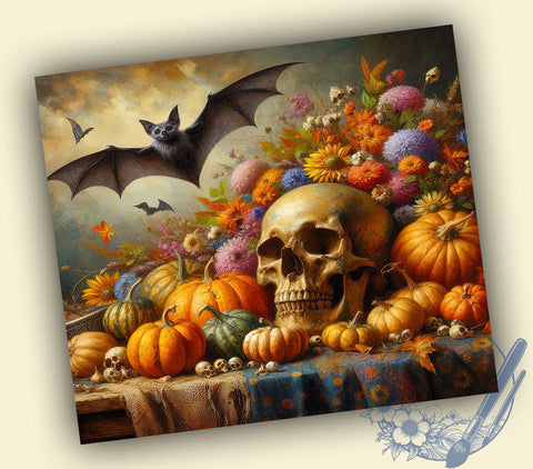 Pumpkin Skulls 20oz Skinny Tumbler, Halloween Skulls Tumbler Png, Straight & Tapered Tumbler Wrap, Instant Digital Download Sublimation ToriDesigns 