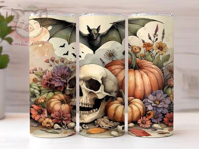 Pumpkin Skulls 20oz Tumbler Png, Straight & Tapered Tumbler Png, Skull Tumbler Png, Digital Download PNG Sublimation Lara' s Designs 