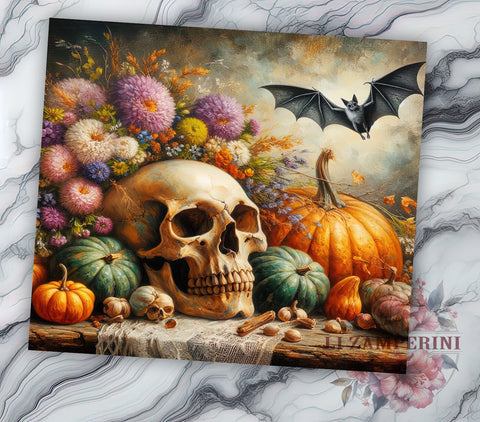 Pumpkin Skulls 20oz Tumbler Wrap PNG, Skull Halloween Tumbler Png, Straight & Tapered Tumbler Wrap, Instant Digital Download Sublimation Li Zamperini 