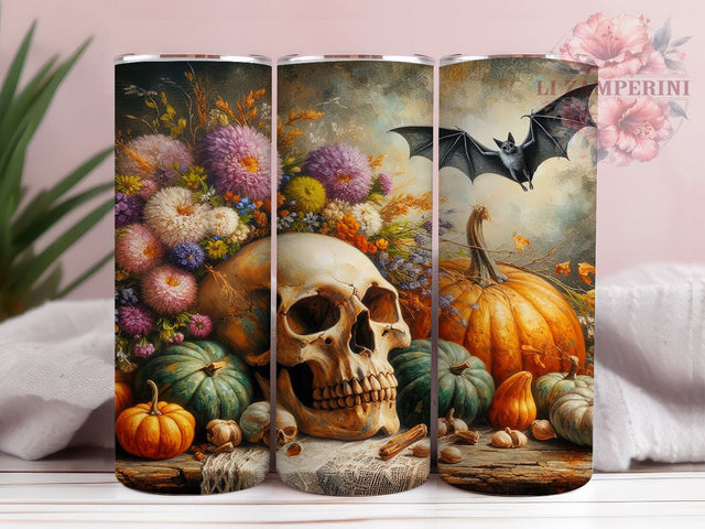 Pumpkin Skulls 20oz Tumbler Wrap PNG, Skull Halloween Tumbler Png, Straight & Tapered Tumbler Wrap, Instant Digital Download Sublimation Li Zamperini 