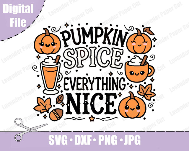 Pumpkin Spice and Everything Nice Layered SVG, Pumpkin Spice Latte, Kawaii Pumpkins, Halloween and Fall SVG, Cricut and Silhouette SVG Lavender Paper Cut 