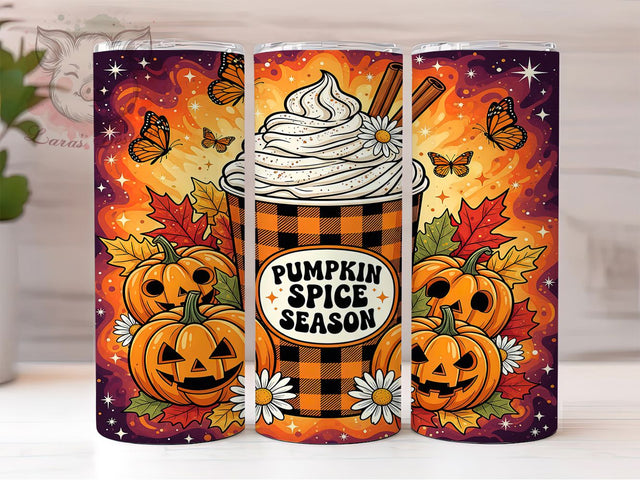Pumpkin Spice Coffee Fall Vibes Tumbler, Fall Vibes Wrap, Autumn Sublimation PNG, Cozy Coffee Season, Rustic Farmhouse Style, 20oz Tumbler Sublimation, Pumpkin Latte Aesthetic Sublimation Lara' s Designs 