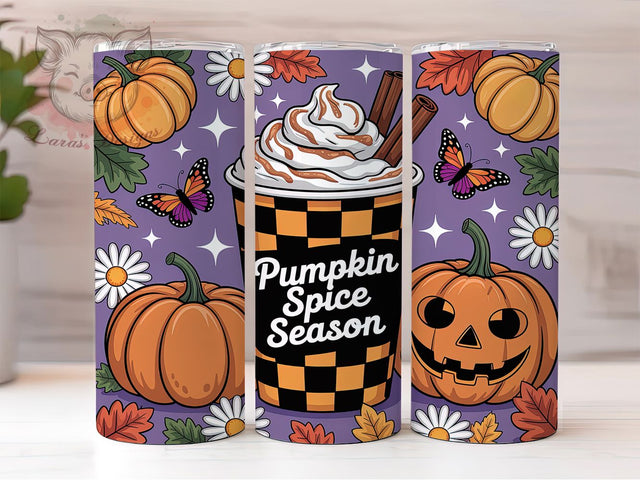 Pumpkin Spice Coffee Fall Vibes Tumbler, Fall Vibes Wrap, Autumn Sublimation PNG, Cozy Coffee Season, Rustic Farmhouse Style, 20oz Tumbler Sublimation, Pumpkin Latte Aesthetic Sublimation Lara' s Designs 