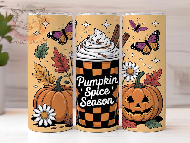 Pumpkin Spice Coffee Fall Vibes Tumbler, Fall Vibes Wrap, Autumn Sublimation PNG, Cozy Coffee Season, Rustic Farmhouse Style, 20oz Tumbler Sublimation, Pumpkin Latte Aesthetic Sublimation Lara' s Designs 