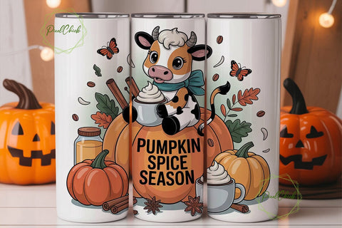 Pumpkin Spice Cow 20oz Tumbler Wrap Sublimation PixelChick 