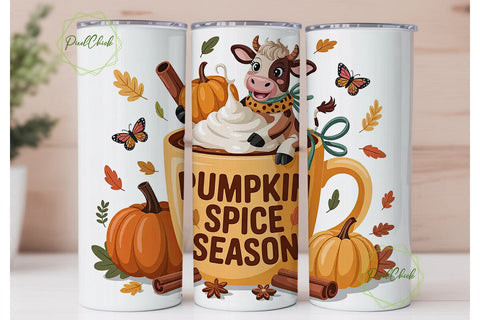 Pumpkin Spice Cow 20oz Tumbler Wrap Sublimation PixelChick 