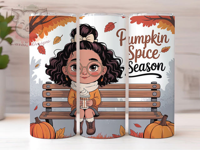 Pumpkin Spice Cozy Fall Girl Tumbler, Fall Girl Wrap, 20Oz Sublimation, Autumn Coffee Cup, Cozy Drinkware Design, Seasonal Tumbler Print, Latte Lover Wrap Sublimation Lara' s Designs 