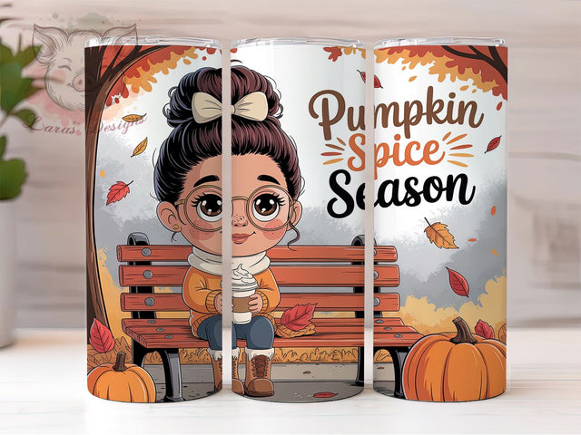Pumpkin Spice Cozy Fall Girl Tumbler, Fall Girl Wrap, 20Oz Sublimation, Autumn Coffee Cup, Cozy Drinkware Design, Seasonal Tumbler Print, Latte Lover Wrap Sublimation Lara' s Designs 