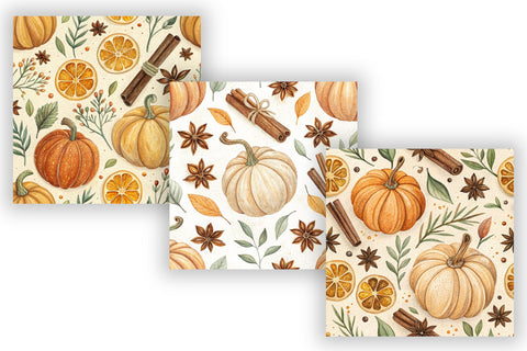 Pumpkin Spice Digital Paper Pack, Seamless Watercolor Pattern Bundle, Printable Scrapbook Paper, Autumn Botanical Design Collection Digital Pattern FloridPrintables 